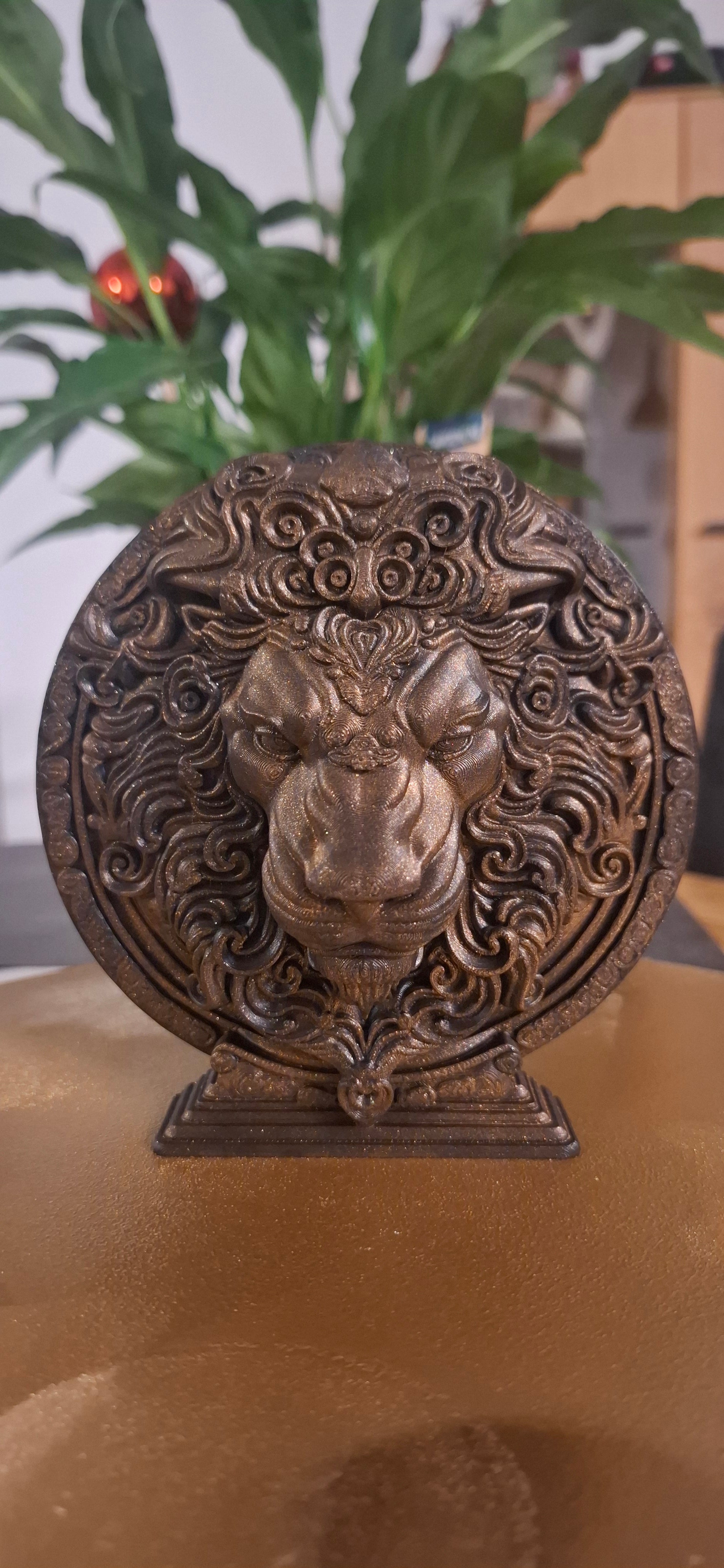 Sternzeichen Löwe – kunstvolle 3D-Druck Büste in Gold | Leo Figur | Ornament Deko | Handveredelt & einzigartig