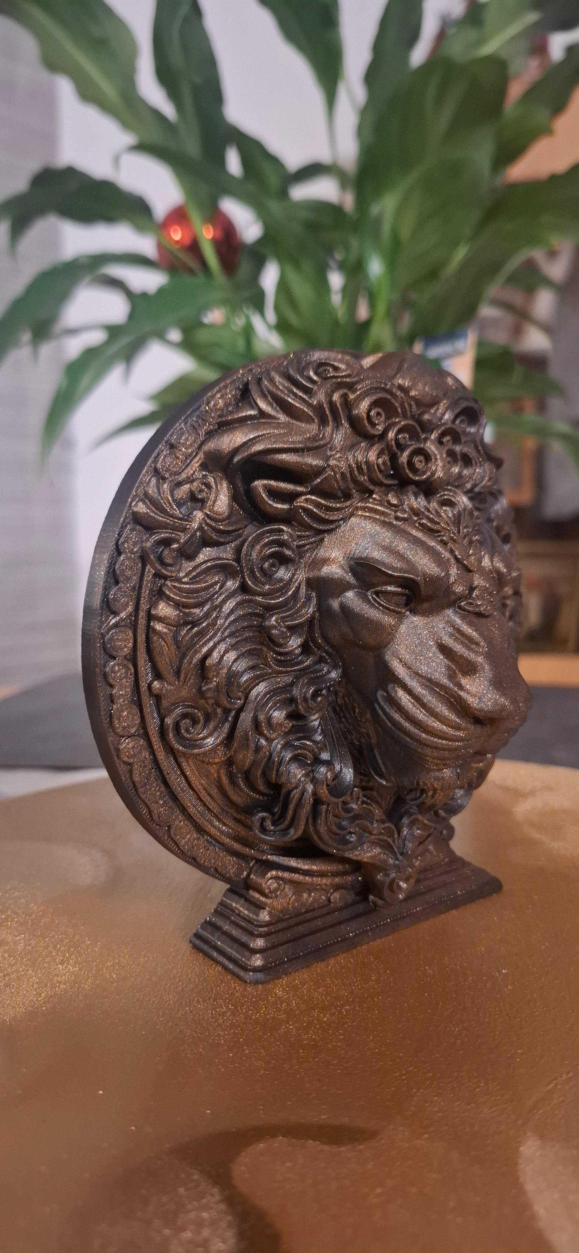 Sternzeichen Löwe – kunstvolle 3D-Druck Büste in Gold | Leo Figur | Ornament Deko | Handveredelt & einzigartig