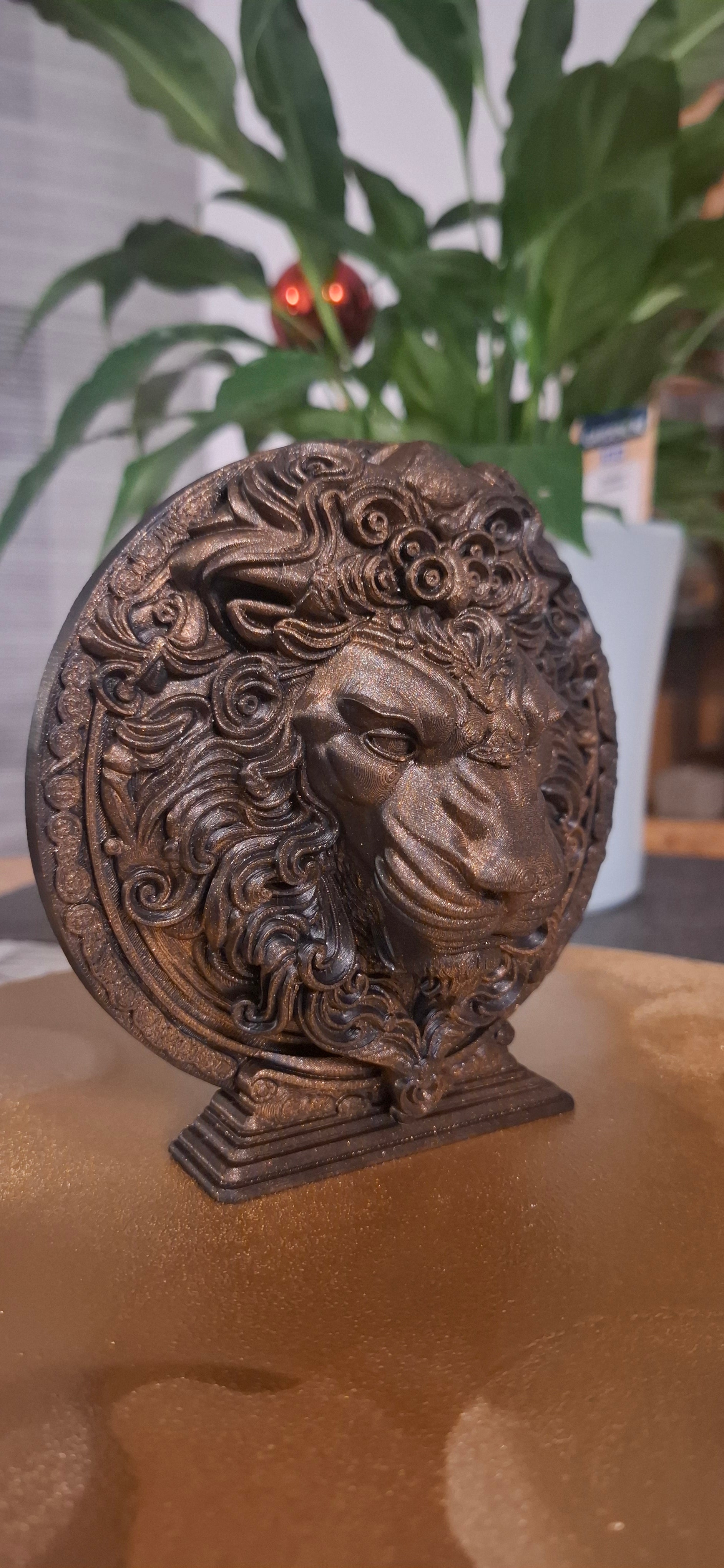 Sternzeichen Löwe – kunstvolle 3D-Druck Büste in Gold | Leo Figur | Ornament Deko | Handveredelt & einzigartig